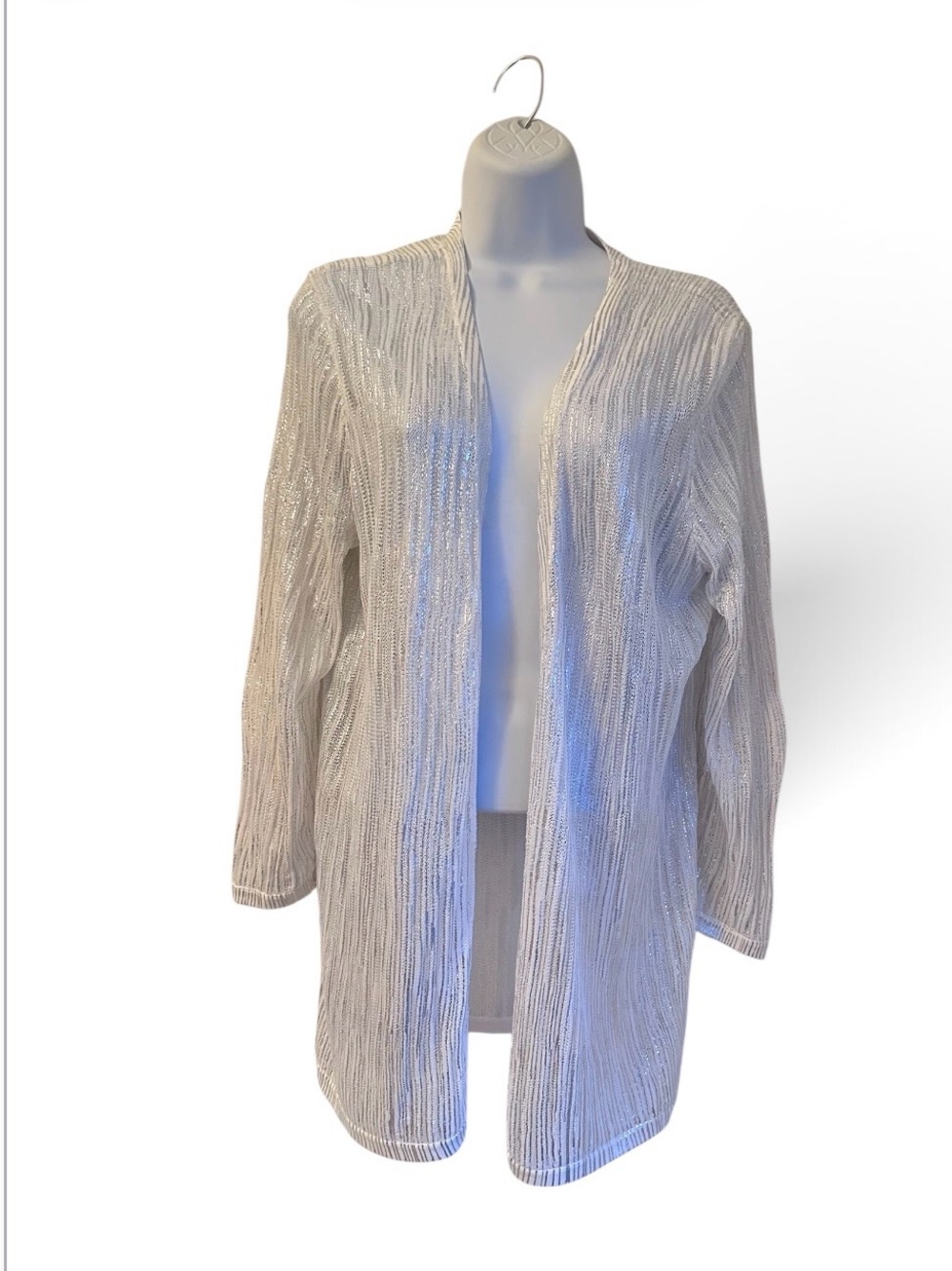 Women’s Travelers Collection by Chico's White Silver Long Sleeve Cardigan Size L